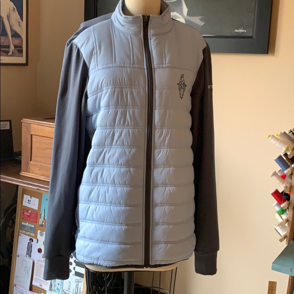 Straight Down Jacket grey and blue combo.